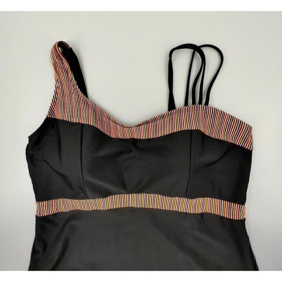 Ulla Popken Swimsuit Womens 28 Black Rainbow Stripe Strap Front Self-Bra Lined - Picture 4 of 14